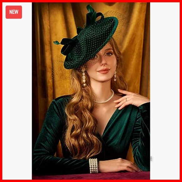 Large Velvet Fascinator Hat with Veil and Feathers for Special Occasions main image 4